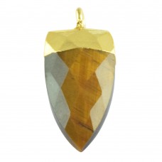 Tiger eye dagger shape electro gold plated gemstone charm pendant